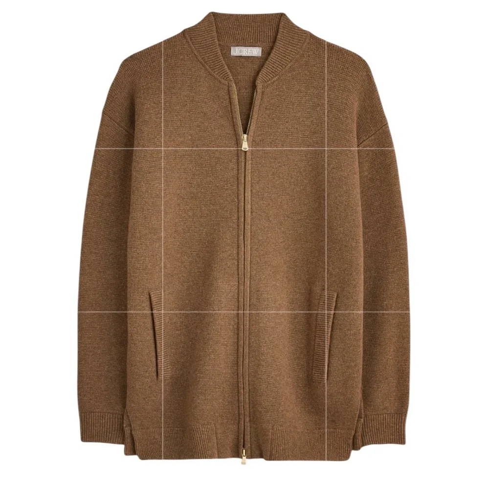 NEW J. CREW‎ Full-zip flight sweater-jacket Heather Rich Camel Size Medium